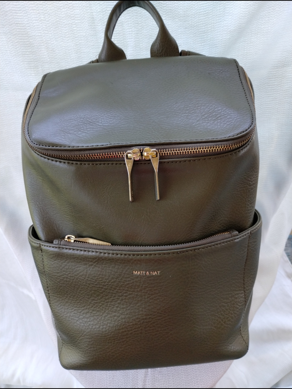 Matt & Nat Olive Vegan Leather Backpack with Front Pocket Vegan Unisex